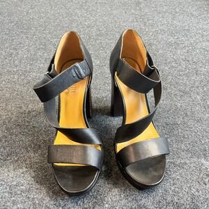 Joy & Peace‎ Black Leather Platform Block Heel Sandals Crisscross Straps Size 7